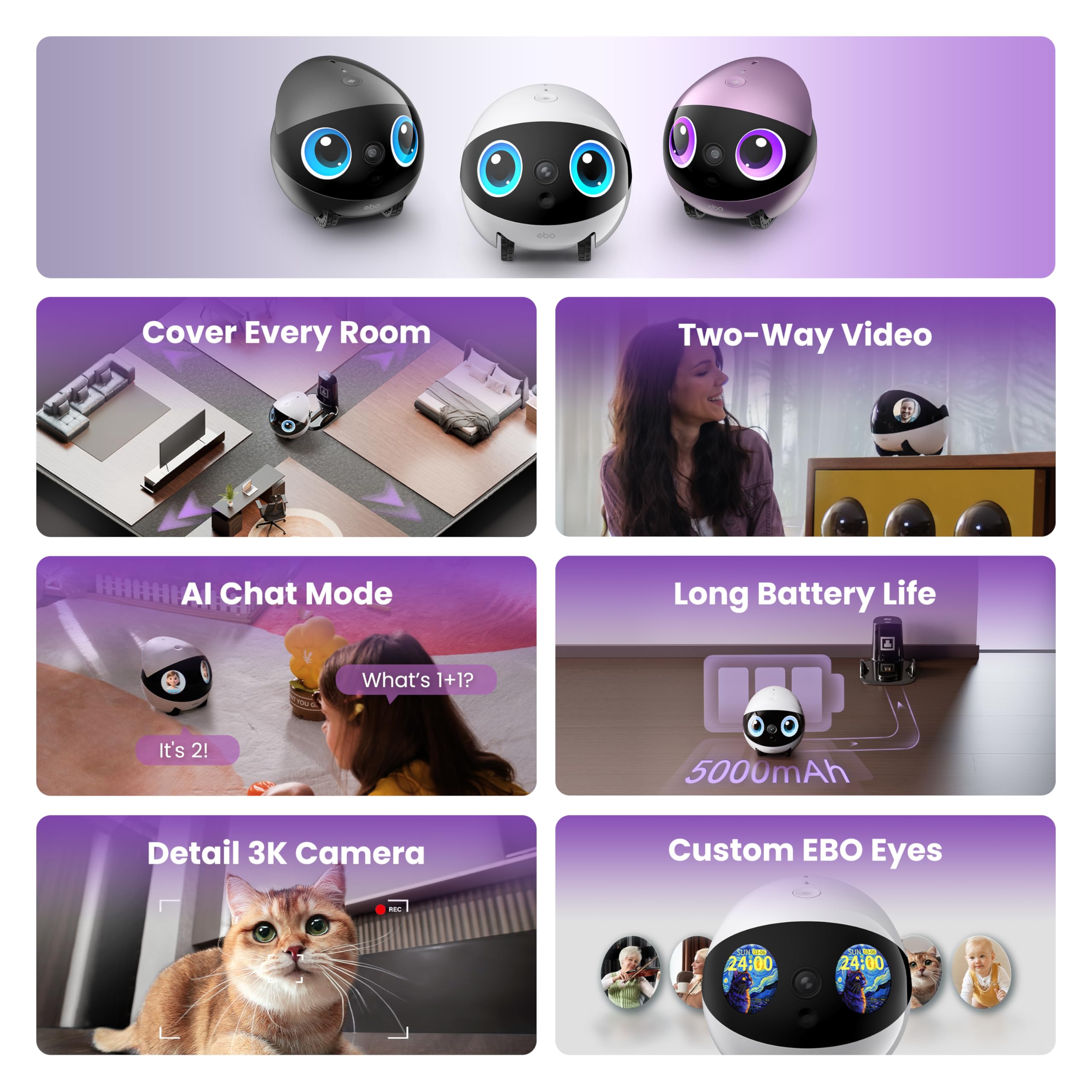 3K Smart Pet Robot Camera with Two-Way Video & AI Chat