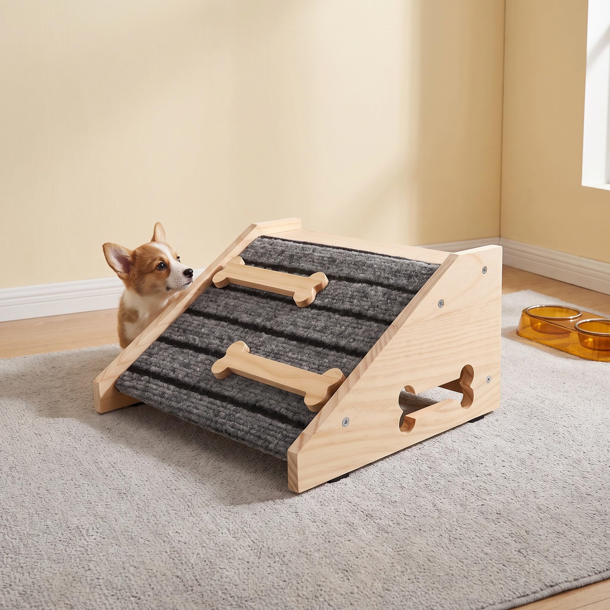 ibasenice Wooden Dog Ramp for Stairs - 6" Height, Anti-Slip for Short Legs