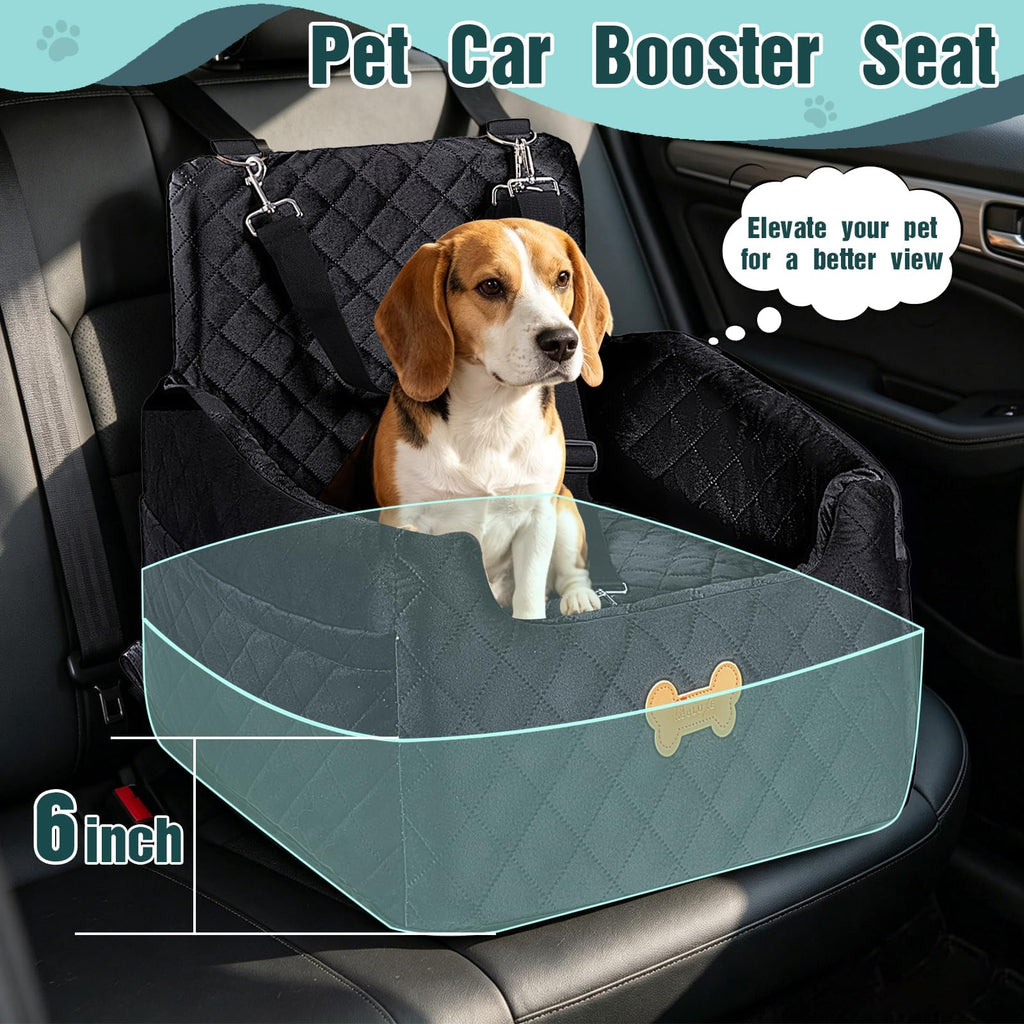 Memory Foam Dog Car Seat with Safety Leashes & Storage Pocket